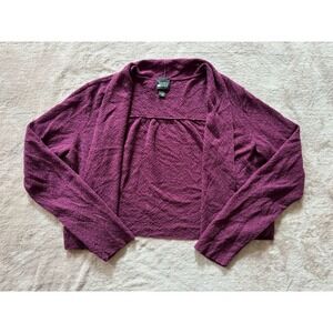 EILEEN FISHER Women's Long Sleeve Open Front Wool Cropped Cardigan Burgundy Sz M